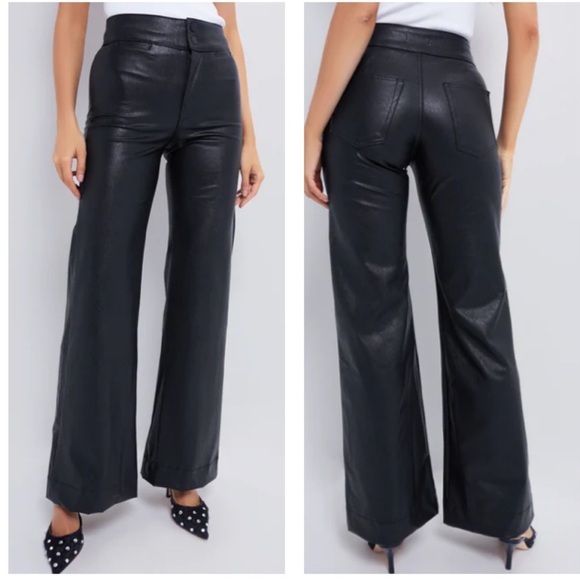 ASKK NY NWT 32 Brighton Faux Leather High Rise Wide‎ Leg Flare Pants